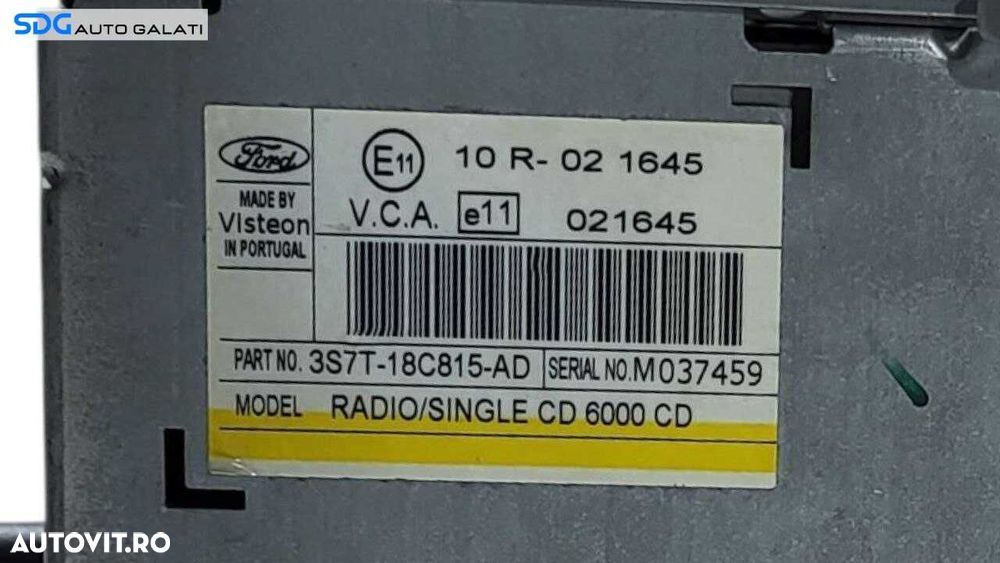 Unitate Radio CD Player Ford Focus 2 2004 - 2010 Cod 10R-021645 3S7T-18C815-AD [L7429] - 8