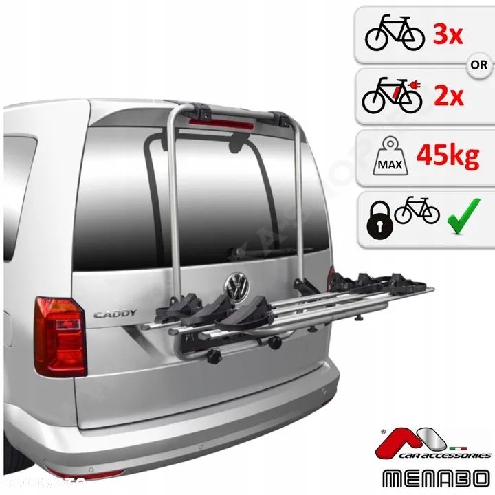 VW CADDY 2015-2021   Bagażnik rowerowy Menabo SHADOW 2.0 - NA KLAPĘ NA 3 ROWERY DO VW CADDY - 4