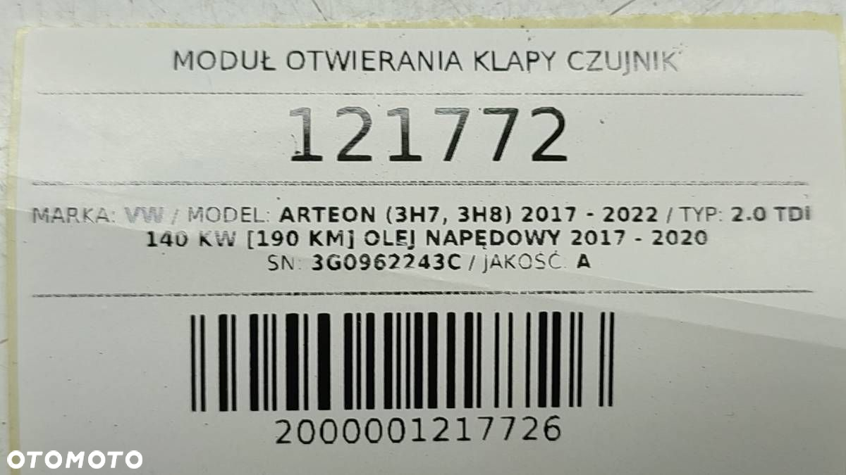 MODUŁ STEROWNIK KLAPY TYŁ TYLNEJ BAGAŻNIKA VW ARTEON 3G0962243C - 8