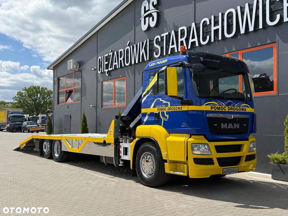 MAN TGS TGX 26.360 E5 laweta uniwersalna 9,36m + Dźwig HDS HMF 1420 K2 / platforma do przewozu kontenerów / pomoc drogowa / platforma / kran krane dzwig hds żuraw - 5