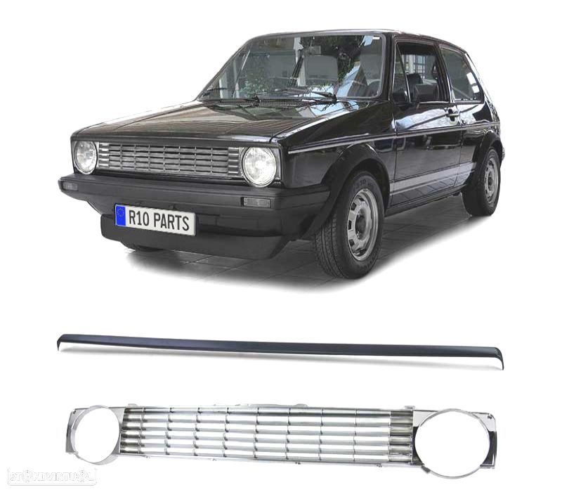 GRELHA FRONTAL VOLKSWAGEN VW GOLF 1 CABRIO CADDY 74-92 CROMADO + FRISO PRETO - 1