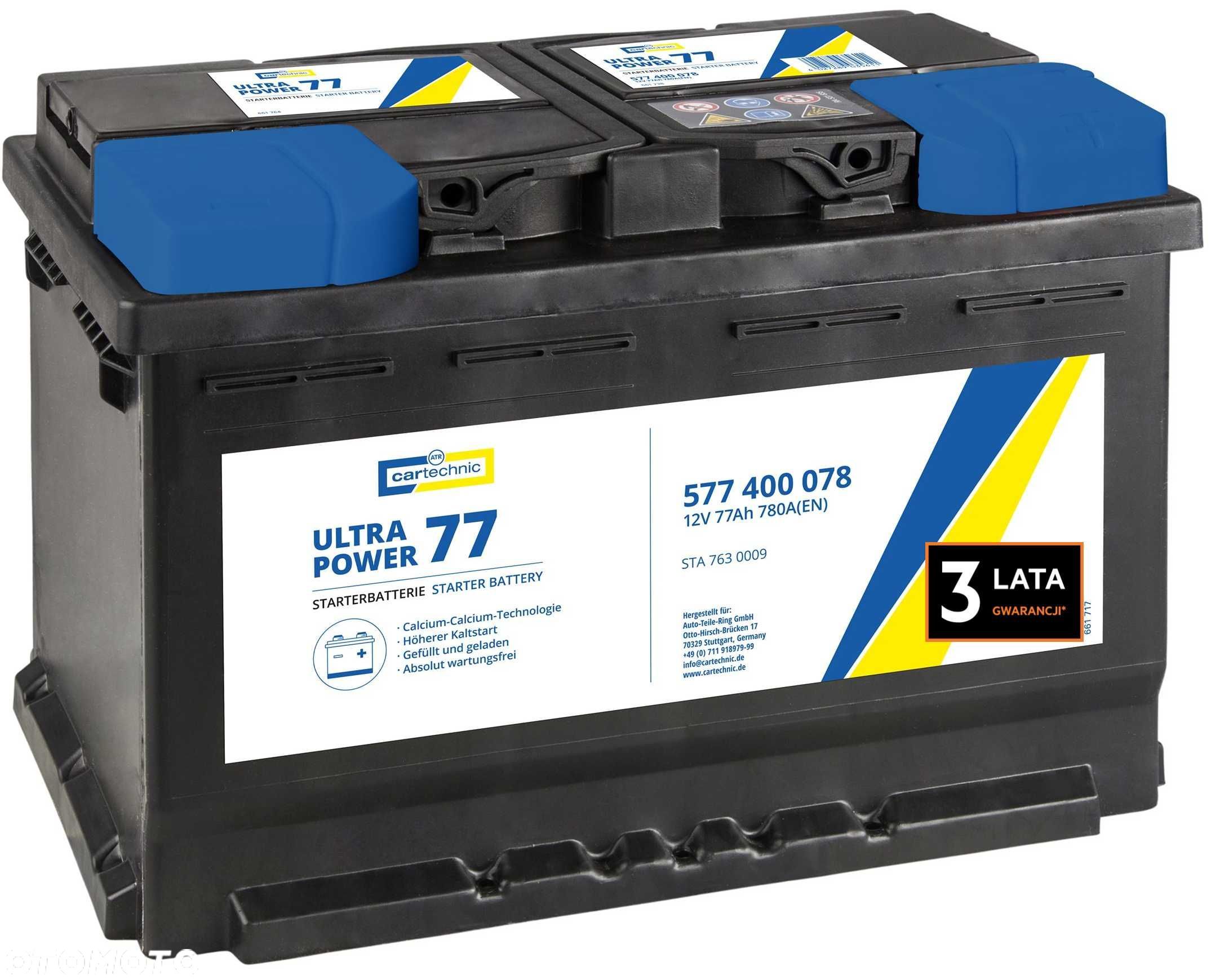 Akumulator VARTA gw. 3 LATA Cartechnic 12V 77ah 780a P+ Radom wysyłka - 1