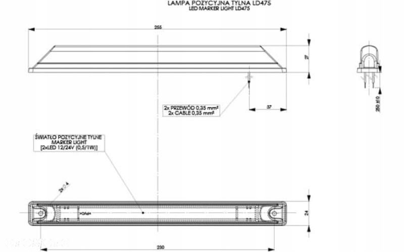 lampa obrysowa led bezbarwny klosz czerwona 12/24v uniwersalna - 2