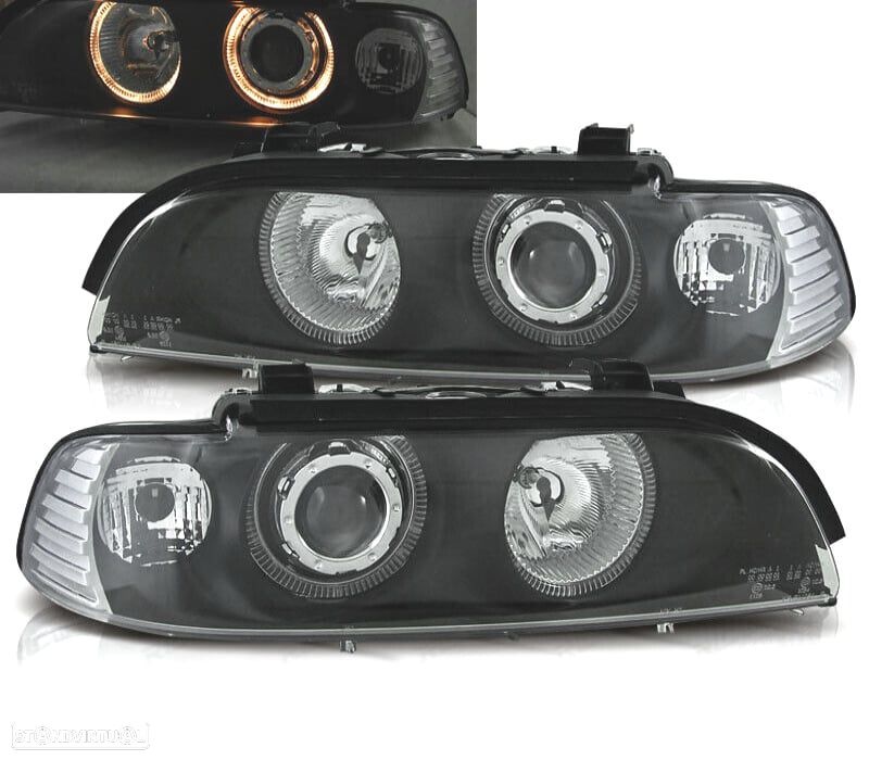 FARÓIS ANGEL EYES BMW E39 95-00 FUNDO PRETO - 1