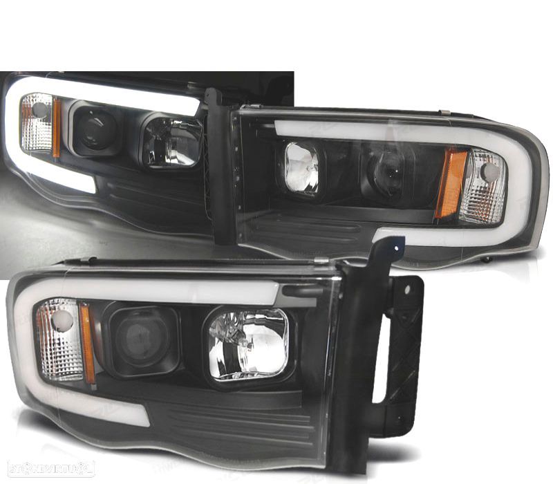 CONJUNTO DE FARÓIS PARA DODGE RAM 02-06 TUBE LIGHT PRETO - 1