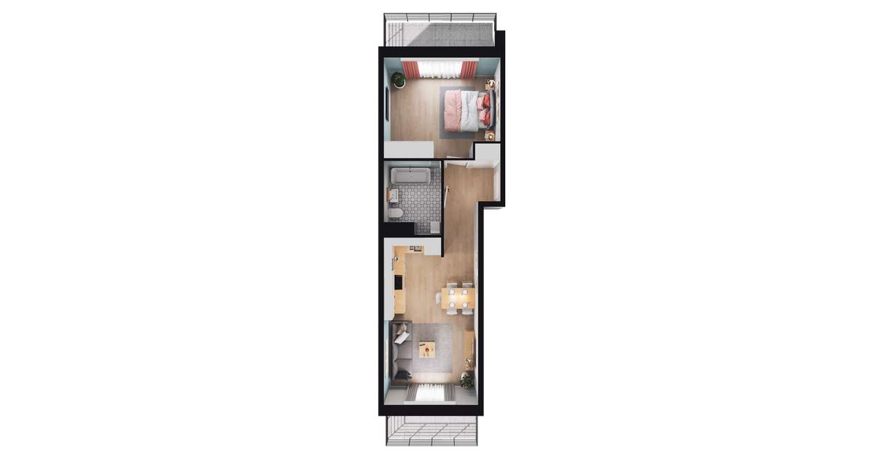 2-pokojowe mieszkanie 44m2 + balkon 6,27+7,21m2 - Pełny obrazek: 2/7