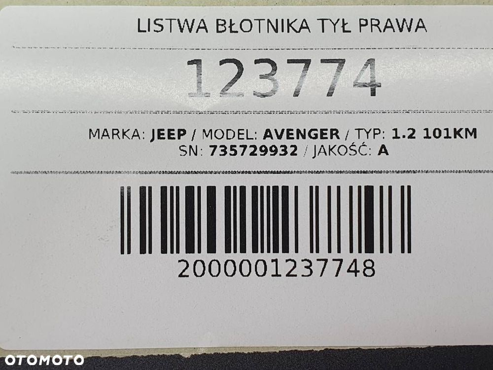 LISTWA BŁOTNIKA TYŁ PRAWA JEEP AVENGER 735729932 2024 - 9