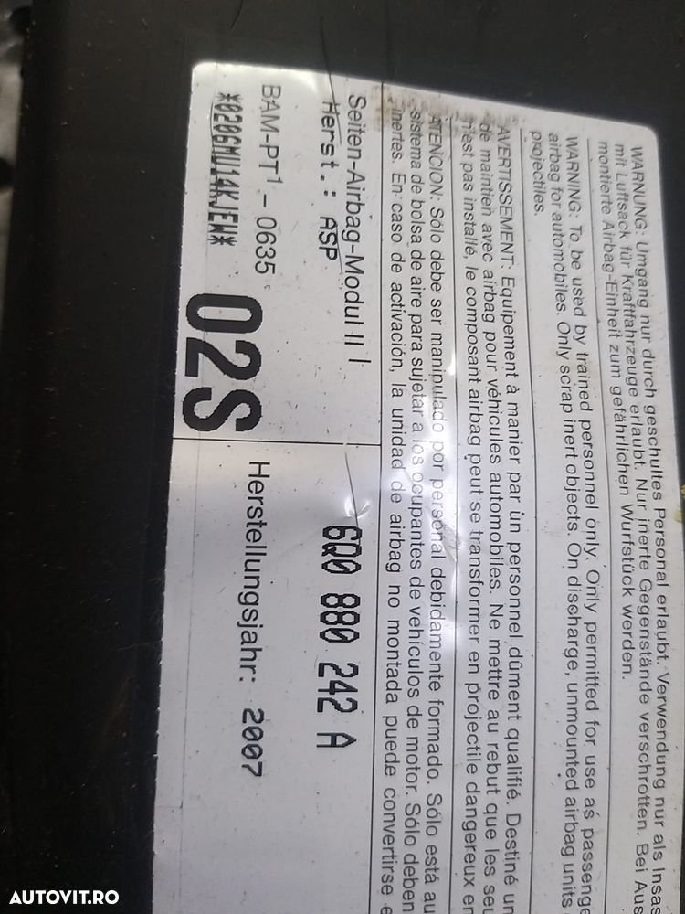 Airbag pasager dreapta skoda roomster 6q0880242a - 2