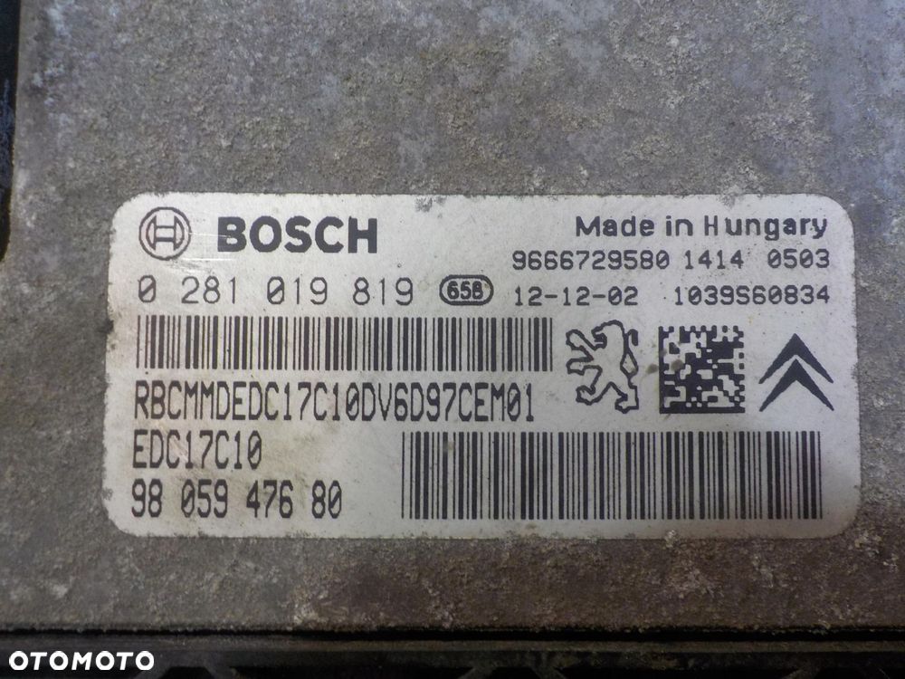 CITROEN JUMPY II LIFT 1.6 HDI 13r sterownik komputer silnika 9605947680 - 9