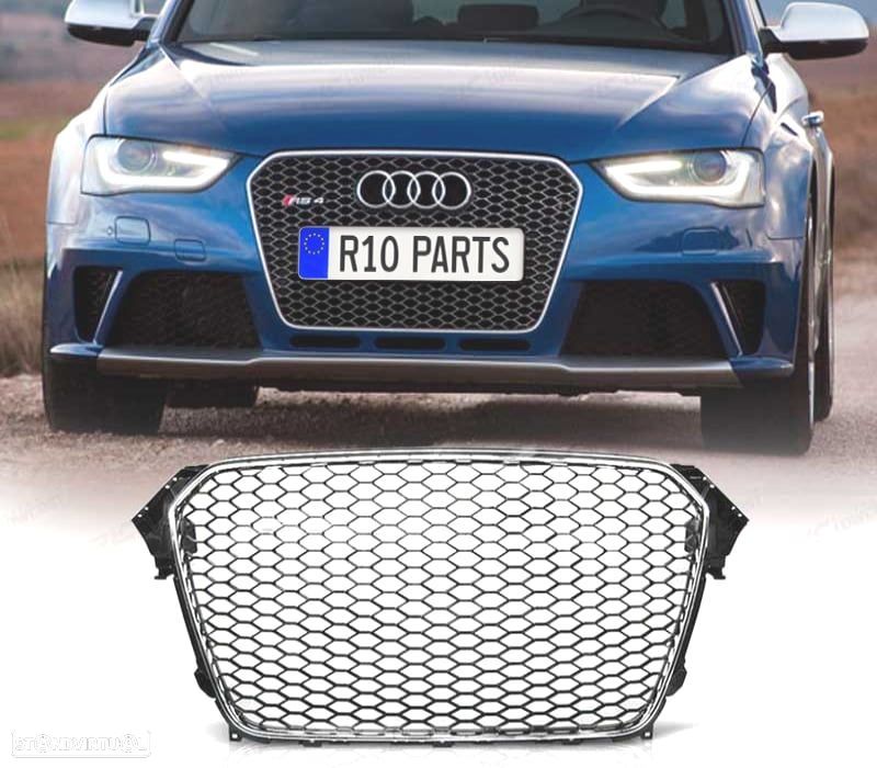 GRELHA FRONTAL AUDI A4 B8 11-15 CROMADA PRETO LOOK RS - 1
