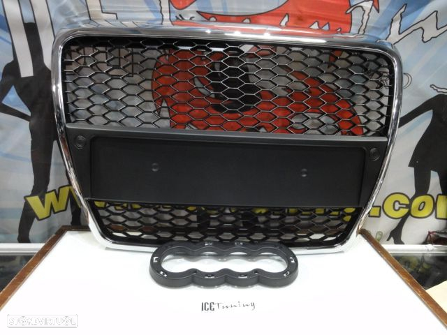 Grelha frontal Audi A6 C6 04-11 com aro cromado RS LOOK com suporte para símbolo - 6