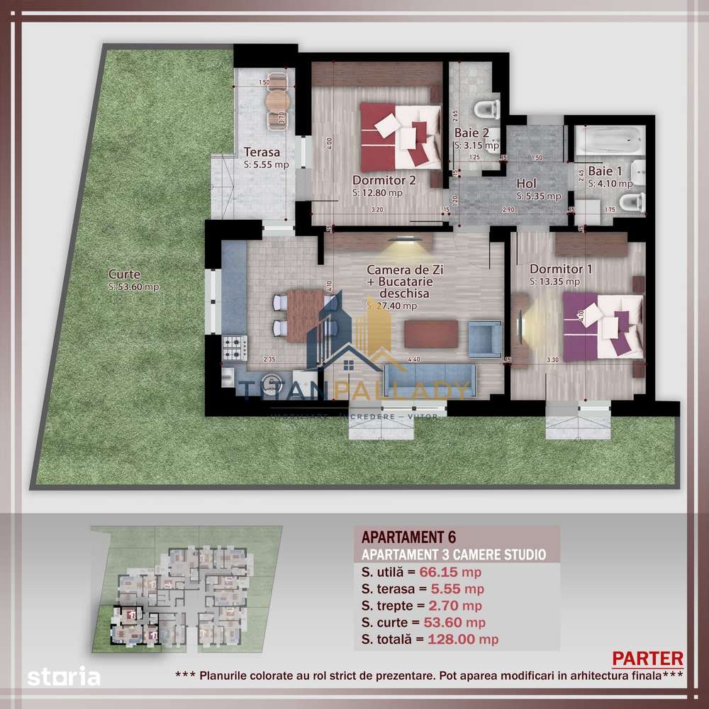 3 Cam-Gradina proprie 55mp,Bloc Boutique,Metrou Teclu-,1/2 Parcare — fotografia 3