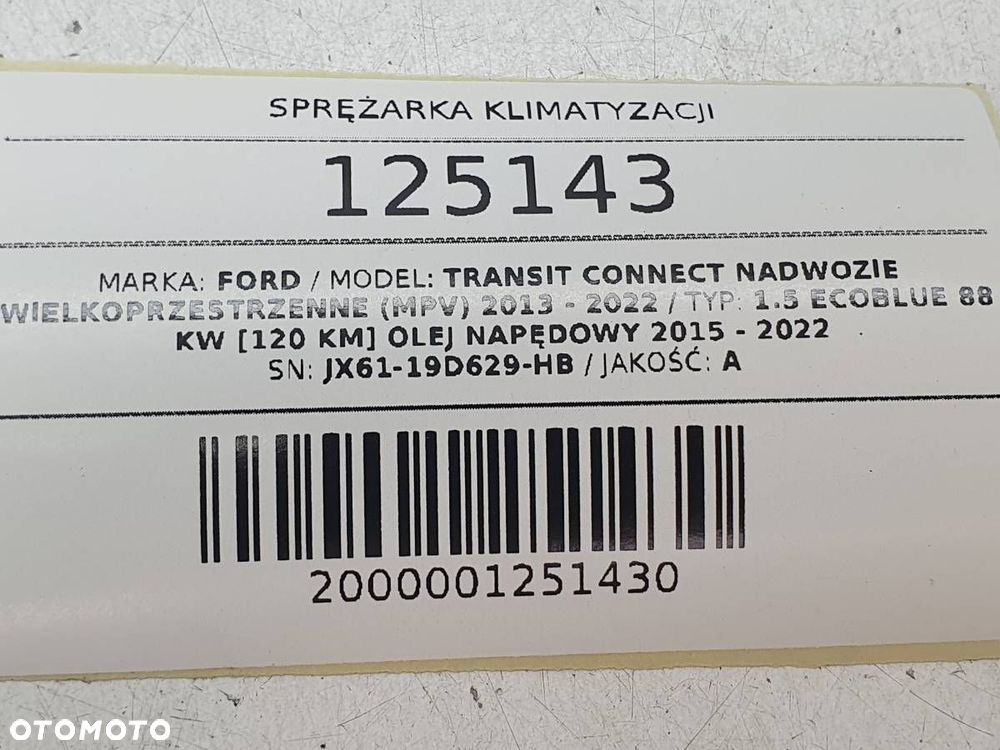 SPRĘŻARKA KOMPRESOR KLIMATYZACJI 1.5 D TRANSIT CONNECT MK2 JX61-19D629-HB - 10