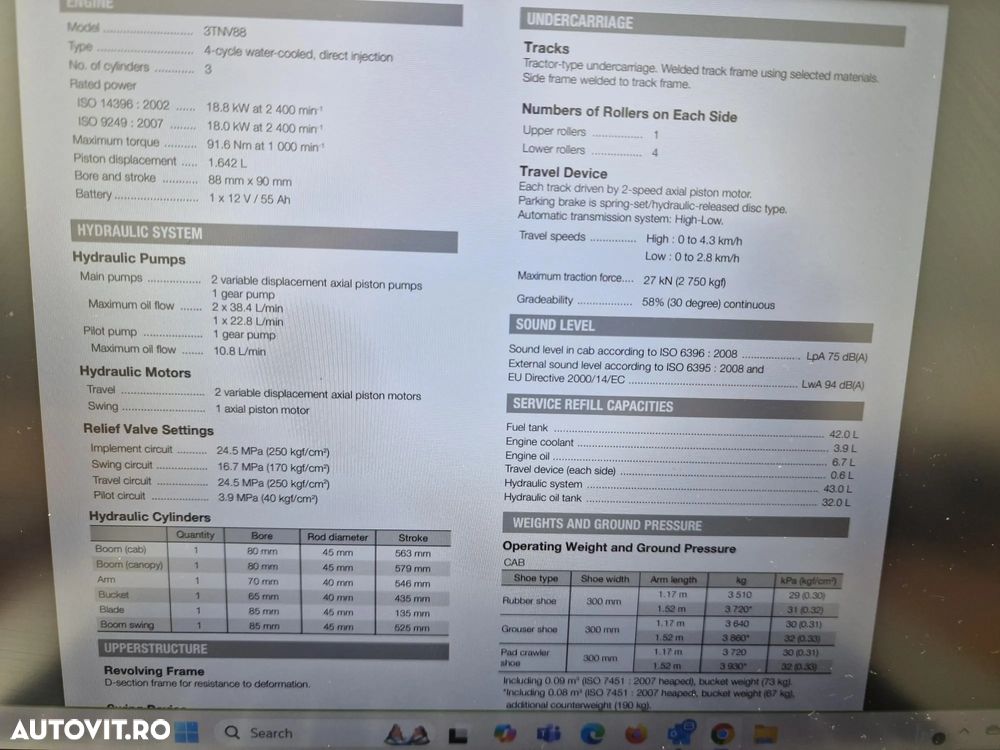 Hitachi 3,7t, ZX33U-6, cupla rapida+2 cupe excavare+cupa taluz, inst picon, Aer conditionat, lama nivelare, produs in JAPONIA, garantie 1an, posibilitate leasing-44.900 EUR+Tva - 33