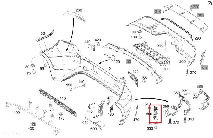 MERCEDES A-KLASA W176 Slizg zderzaka tyl lewy OE - 2