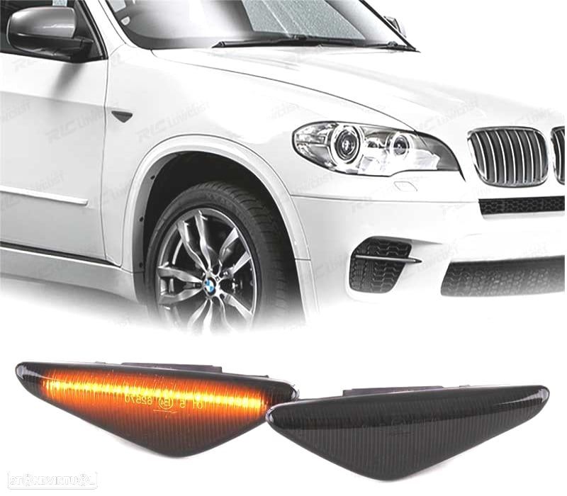 PISCAS LATERAIS PARA BMW X5 E70 X6 E71 E72 F25 LED DINÂMICO PRETO FUMADO - 1
