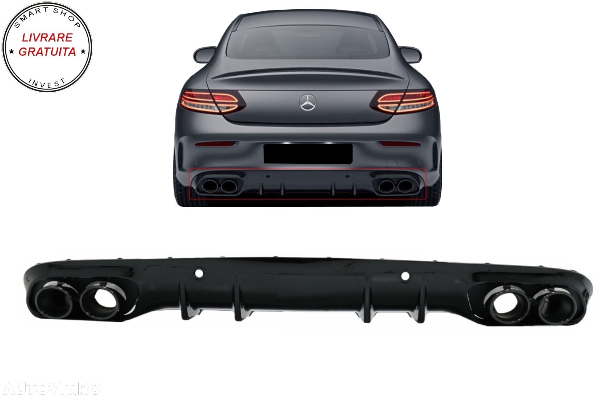 Difuzor Bara Spate Evacuare Dubla si Tobe Ornament Mercedes C-Class C205 A205 Coup- livrare gratuita - 18