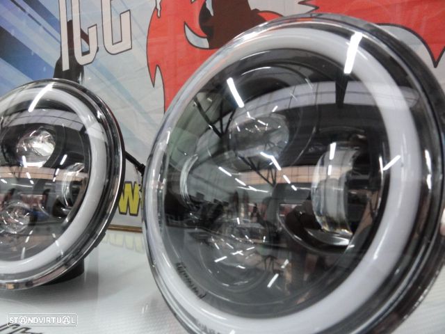 Faróis FULL LED CREE de 7 polegadas com médios, maximos, Angel eyes e pisca em led fundo preto, compatíveis com Hummer, Jeep Wrangler JK TJ LJ, Land Rover Defender, Mercedes classe G W463, Nissan, Suzuki, veículos 4x4, Harley Davidson. - 6