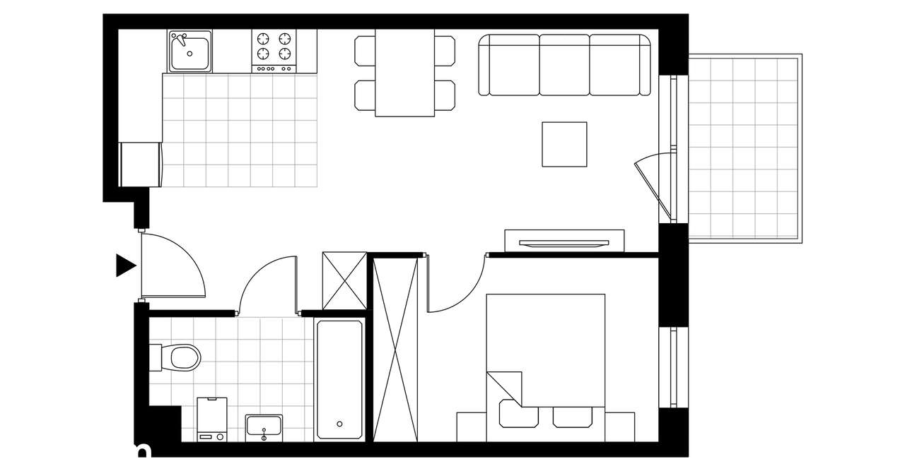 2-pokojowe mieszkanie 37m2 + balkon - Pełny obrazek: 3/10