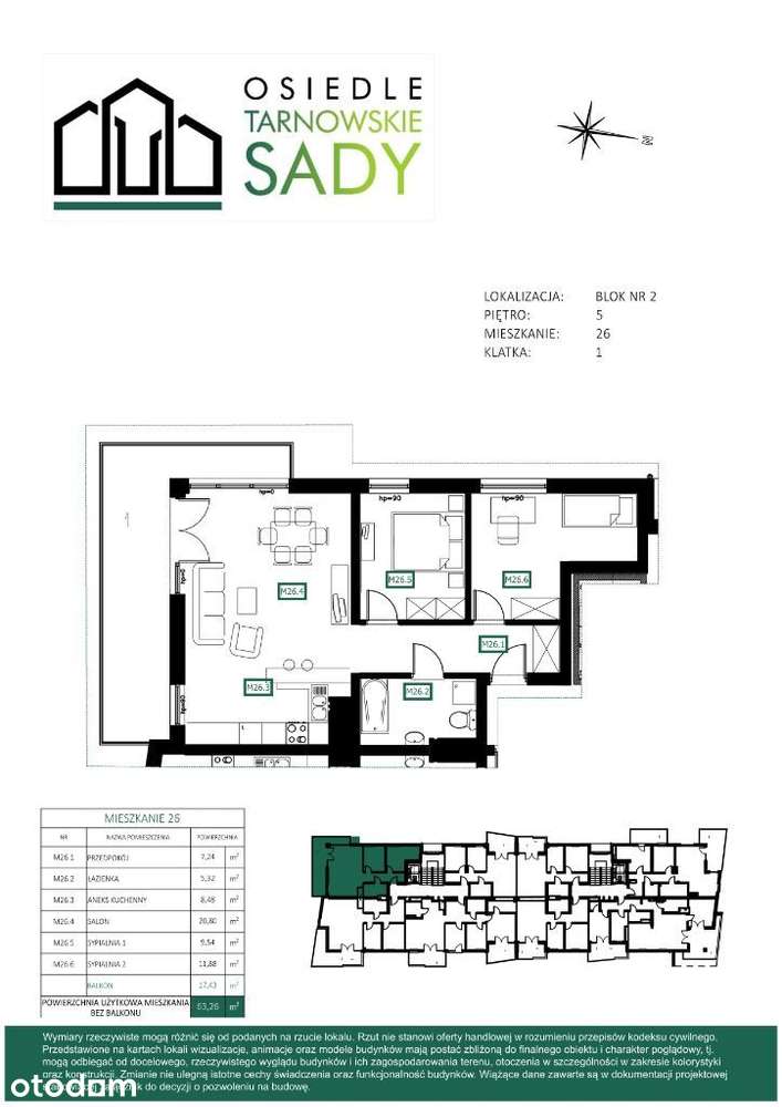 Tarnowskie Sady Blok 2 M26 mieszkanie 63,26m²