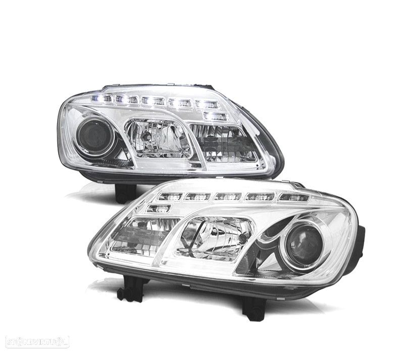 FAROIS FRONTAIS PARA VOLKSWAGEN VW CADDY 04-10 LUZ DIURNA FUNDO CROMADO - 1