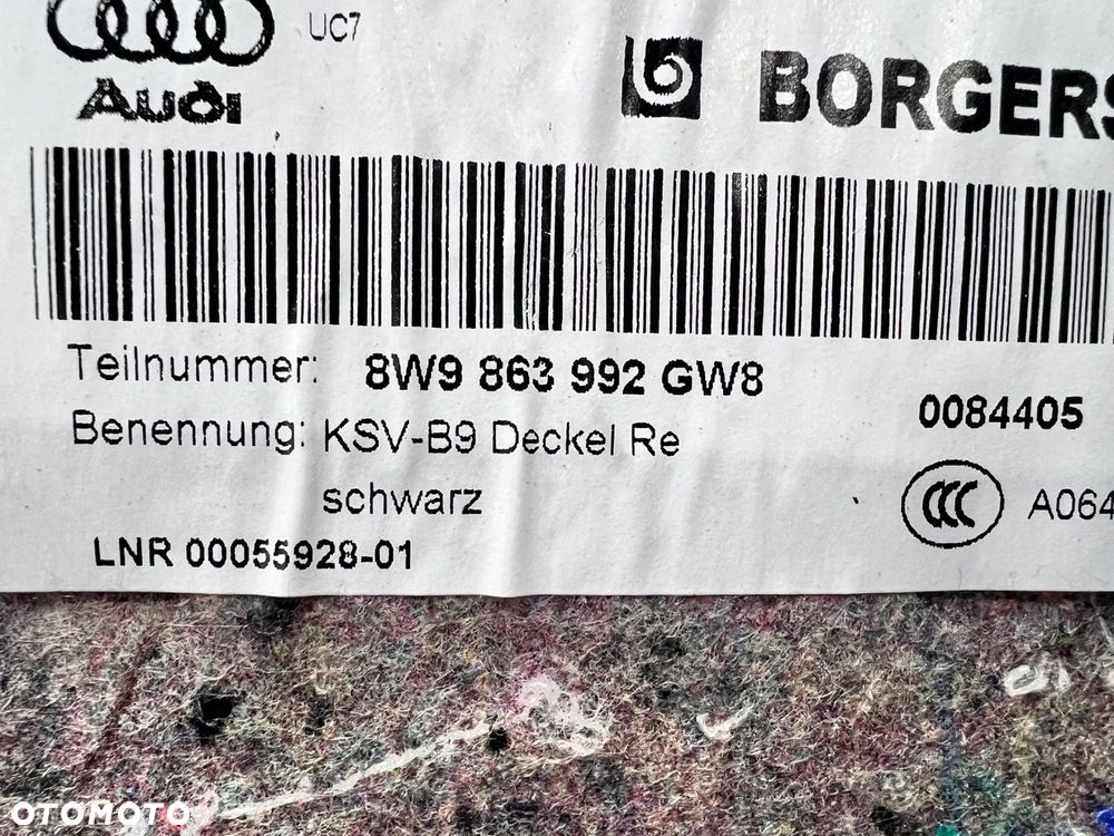 TAPICERKA BOCZEK BAGAŻNIKA AUDI A4 B9 8W9863992 - 6
