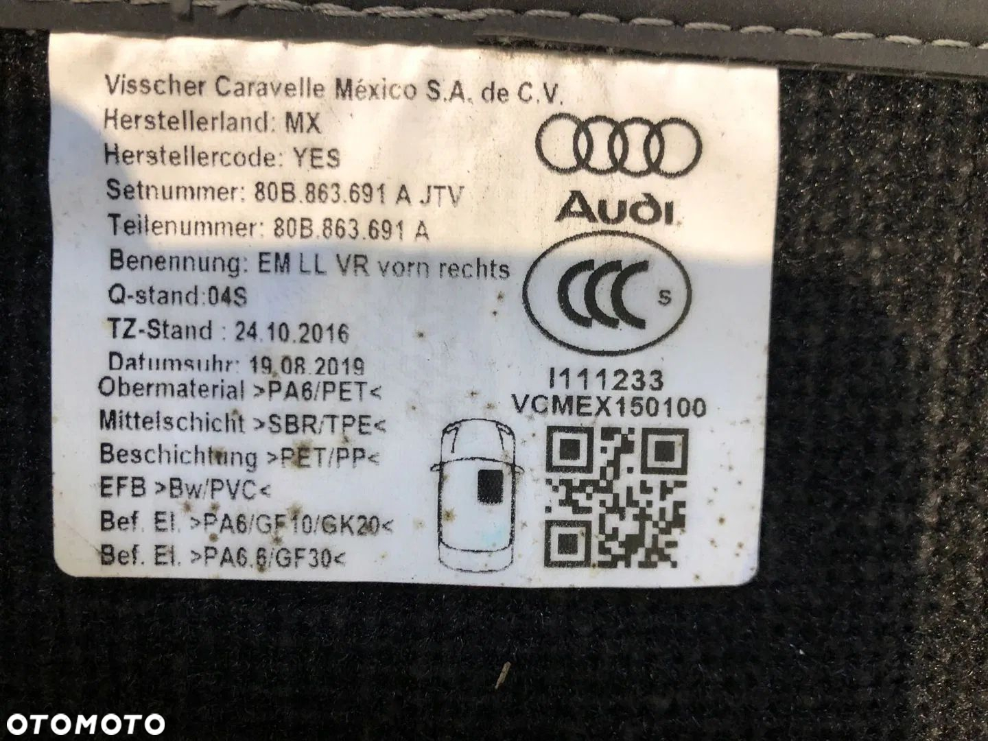 DYWANIKI WELUROWE AUDI Q5 80A KOMPLET ORYGINAŁ - 8