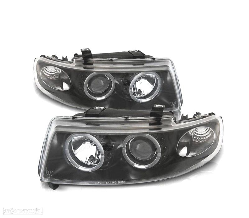 FARÓIS ANGEL EYES SEAT TOLEDO LEON 99-05 FUNDO PRETO LED - 1