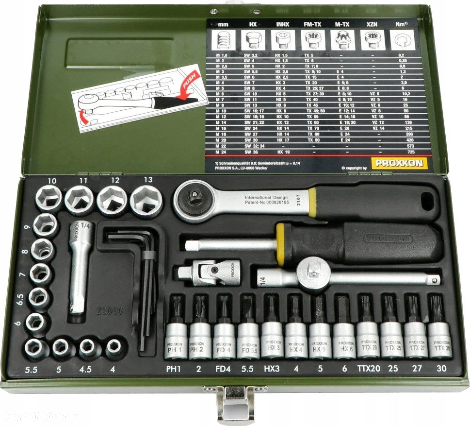 PROXXON ZESTAW DLA MECHANIKÓW Z GRZECHOTKĄ 1/4 CALA 36 CZĘŚCI PR23080 - 6