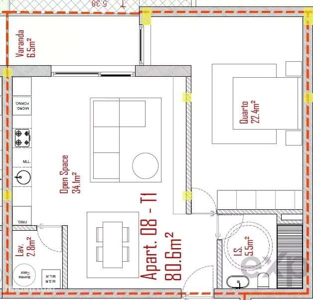 Apartamento T1 em condominio com Piscina. - Grande imagem: 3/10