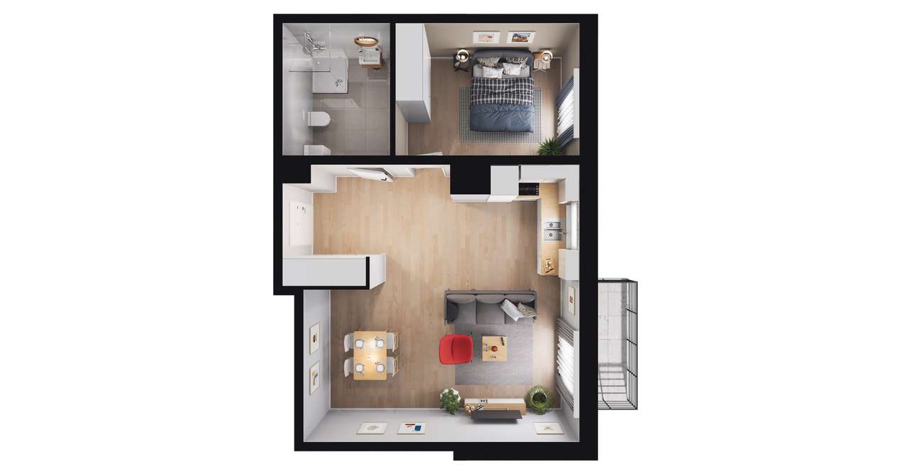 2-pokojowe mieszkanie 52m2 + balkon - Pełny obrazek: 2/23