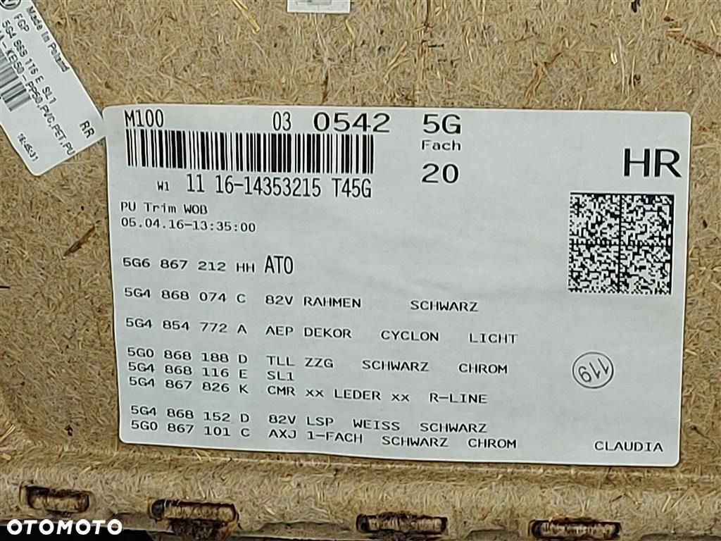 Tapicerka drzwi tył prawa VW Golf VII SKÓRA 5G4867212 5G4868074C 12-17R - 4
