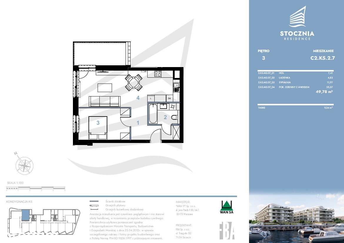 Mieszkanie 49,78 m2 + taras | Stocznia Residence