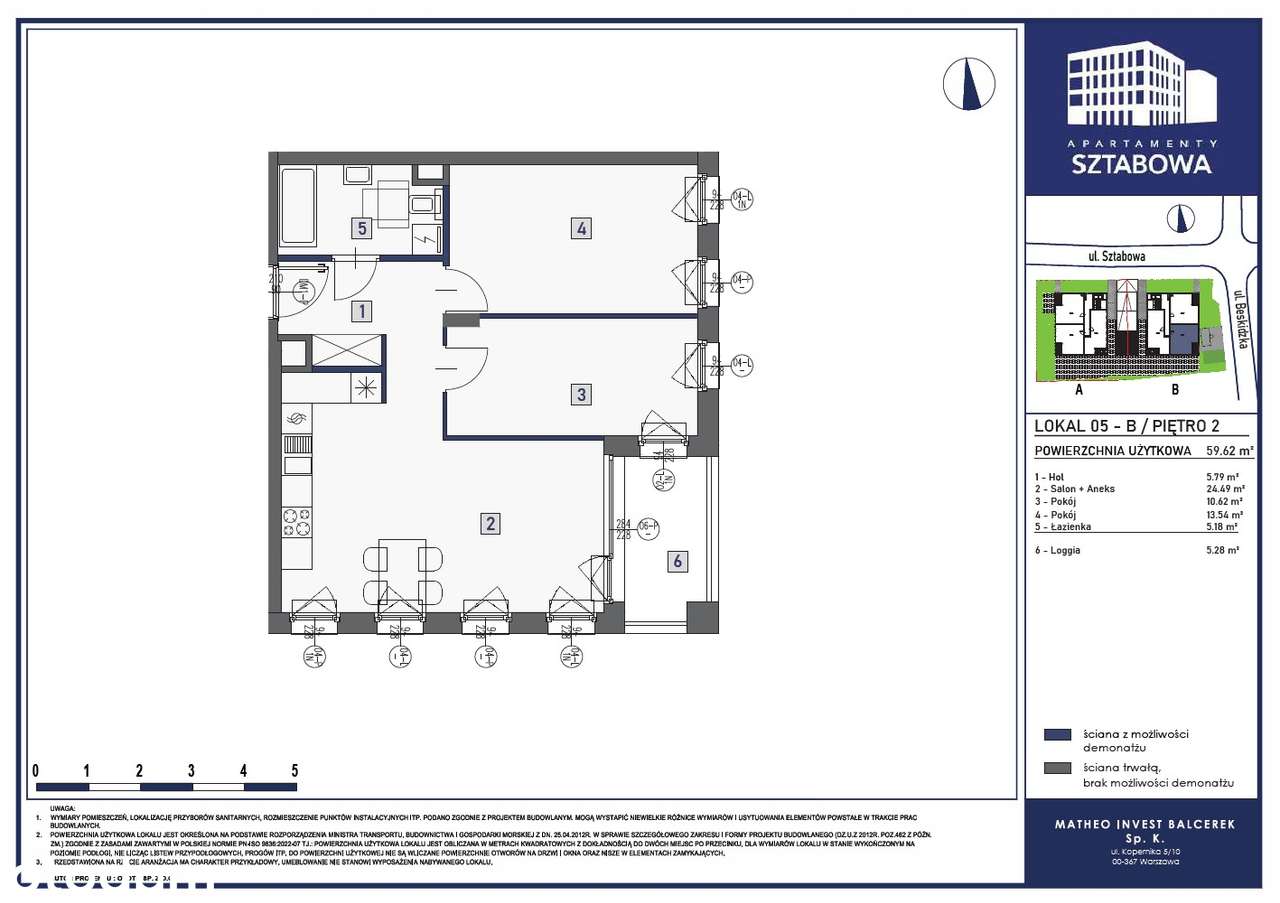 3-pokojowe mieszkanie 59m2 + loggia/budynek B