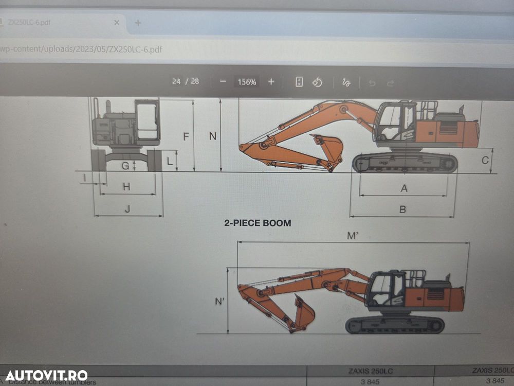 Hitachi ZX250-6, 2019, 6.254h, Masa operationala 27,1tone, cupa NOUA 1,55mc, cupla rapida, lant 80% bun doar 1.109h deplasare, consum mediu 12,5l/h, ad sapare 7m, camera spate si laterale, ridica 16,2 avertizare antirasturnare, 3 pompe hidr, PROMOTIE 86.900 - 36