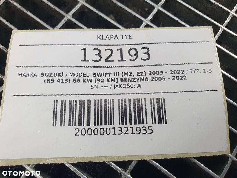 KLAPA TYŁ BAGAŻNIKA SUZUKI SWIFT III KOD LAKIERU ZY4 KOMPLETNA - 9