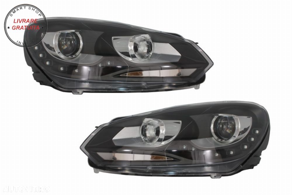 Faruri LED VW Golf 6 VI (10.2008-2012) DAYLIGHT DRL GTI Look Negru- livrare gratuita - 1
