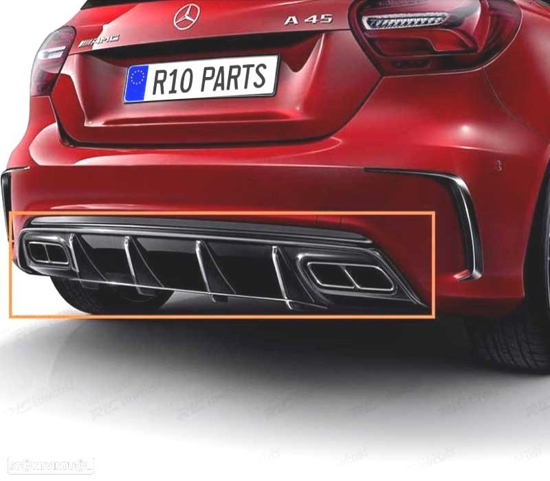 DIFUSOR TRASEIRO MERCEDES CLASE A W176 AMG 12-18 LOOK A45 PRETO BRILHANTE - 2