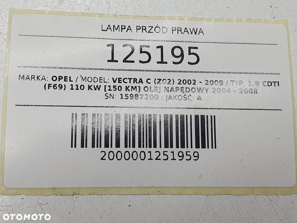LAMPA PRZÓD PRAWA XENON SKRĘTNY OPEL VECTRA C EUROPA 15987200 - 12