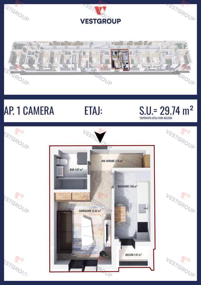 Apartament 1 camera Weiner 5 Militari Residence Direct Dezvoltator - Imagine principală: 2/8
