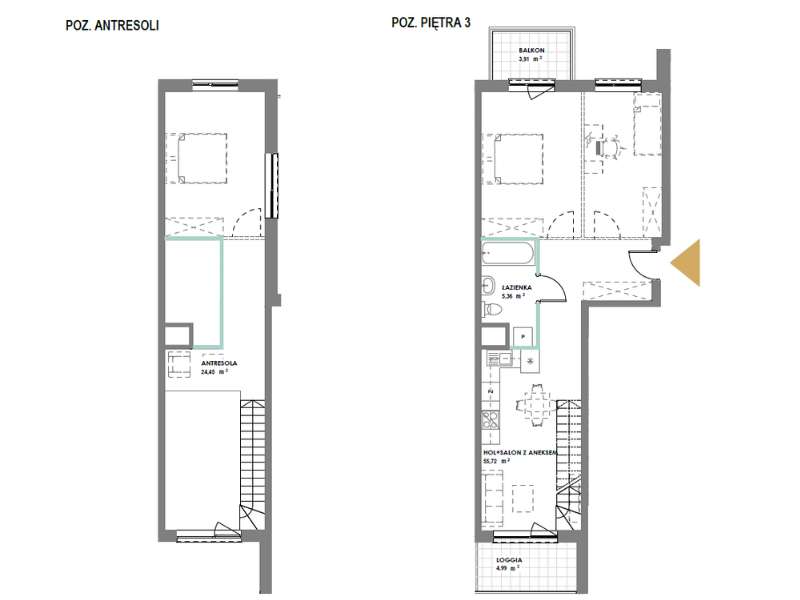 1-pokojowe mieszkanie nr 56 z antresolą