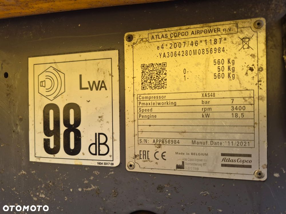 Atlas Copco XAS48 kompresor sprężarka śrubowa 2,3m/min, 2021r. - 17