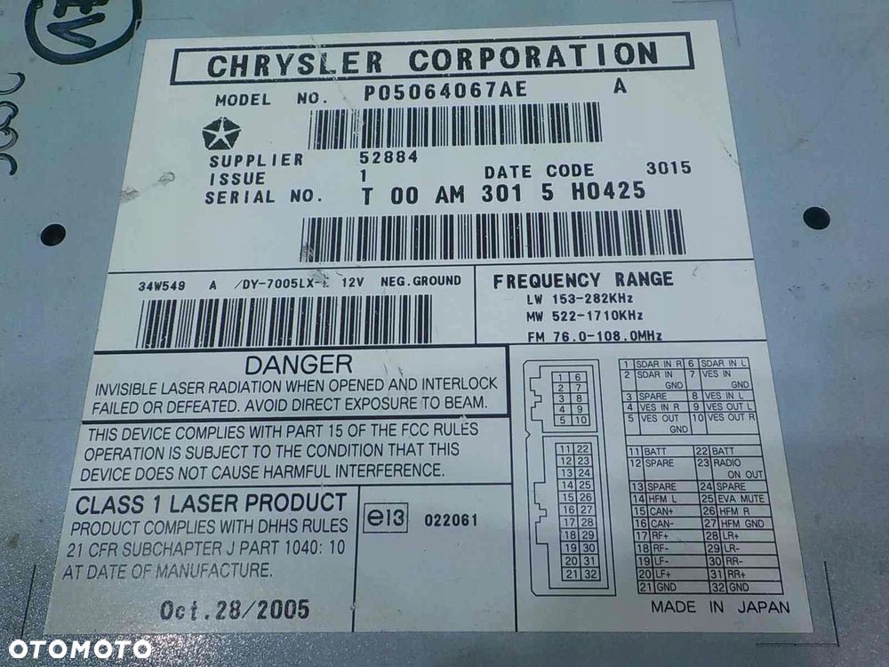 CHRYSLER 300C 3.0 CRD 06r SEDAN 4D radio nawigacja P05064067AE - 5