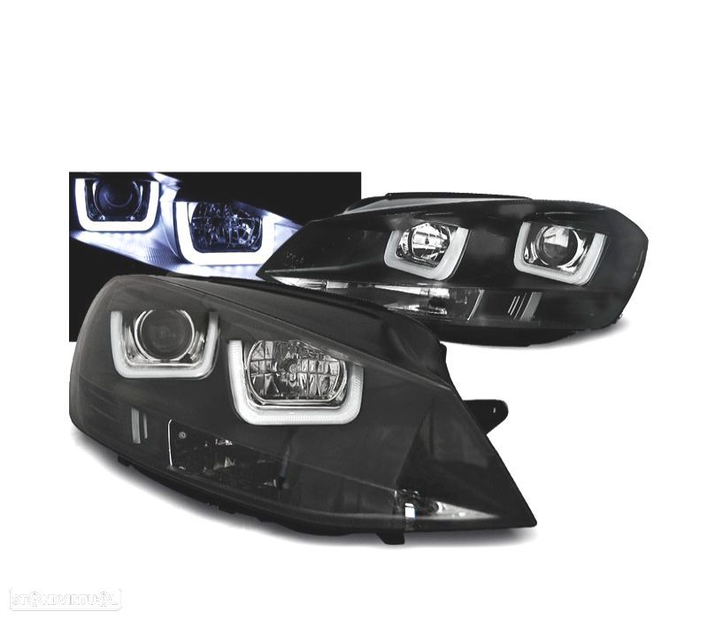 FARÓIS VOLKSWAGEN VW GOLF 7 12-17 GTI LUZ DIURNA LED FUNDO NEGRO - 1