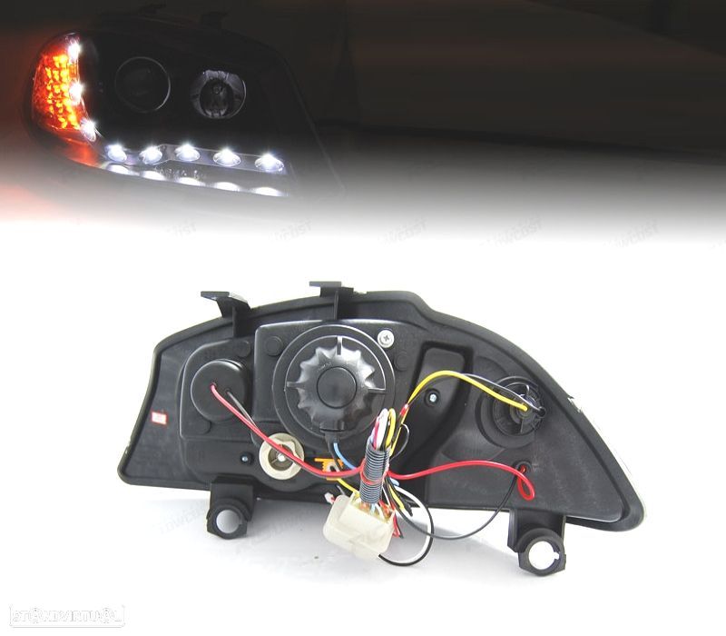 FARÓIS LUZ DIURNA + PISCA LED SEAT IBIZA 6L 02-08 FUNDO PRETO - 2