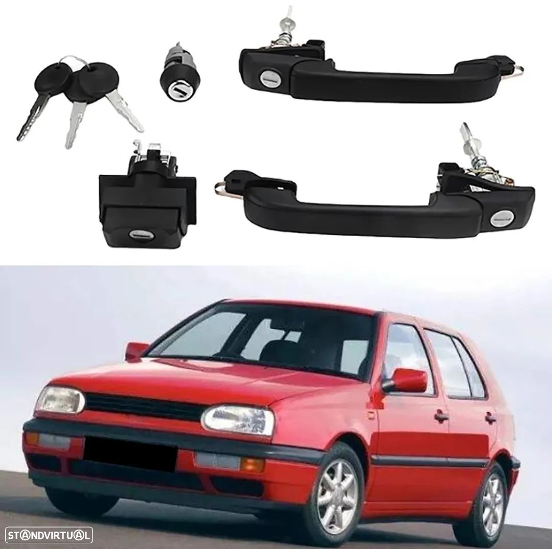 Conjunto Puxadores + Canhão Fechadura + Ignição Volkswagen Golf 3 Vento - 1