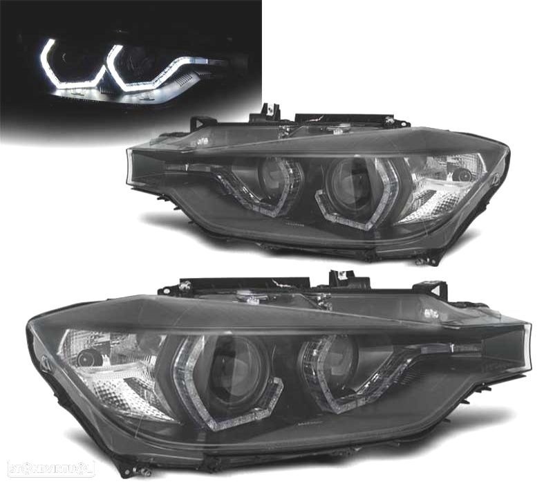 FARÓIS BMW F30 F31 LCI 15-19 LUZ DIURNA LED DRL PRETO - 1
