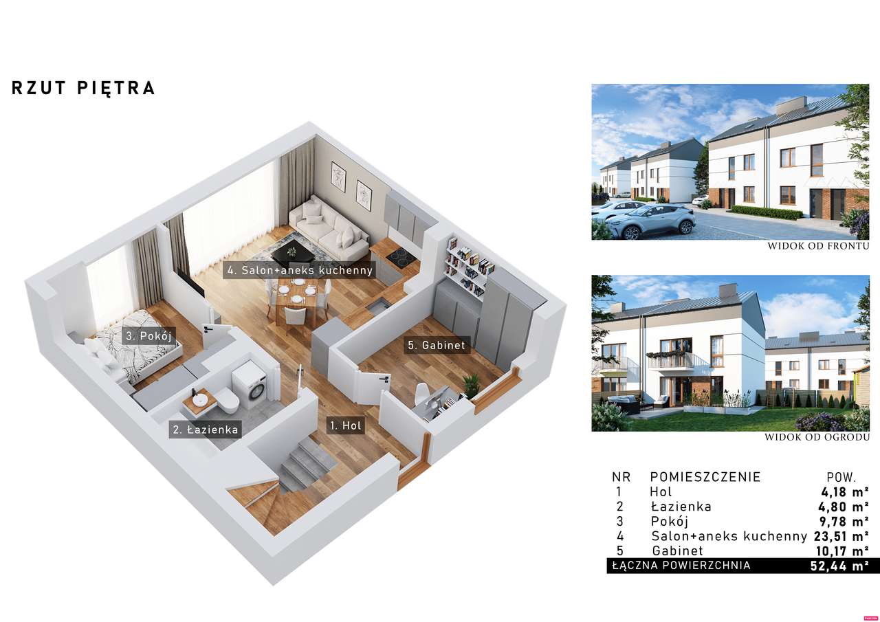 Dwupoziomowe 54,44 m² + 60 m² poddasza, 3 okna dachowe, 2 m. postojowe - Pełny obrazek: 2/10