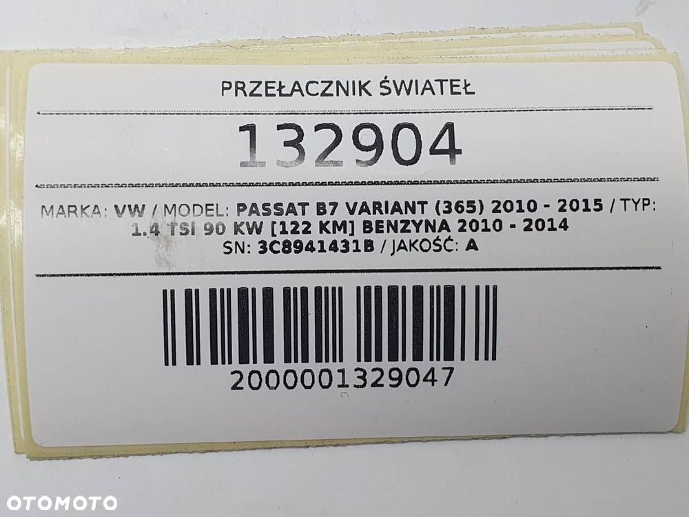 PRZEŁĄCZNIK WŁĄCZNIK ŚWIATEŁ VW PASSAT B7 3C8941431B ORYGINAŁ - 4