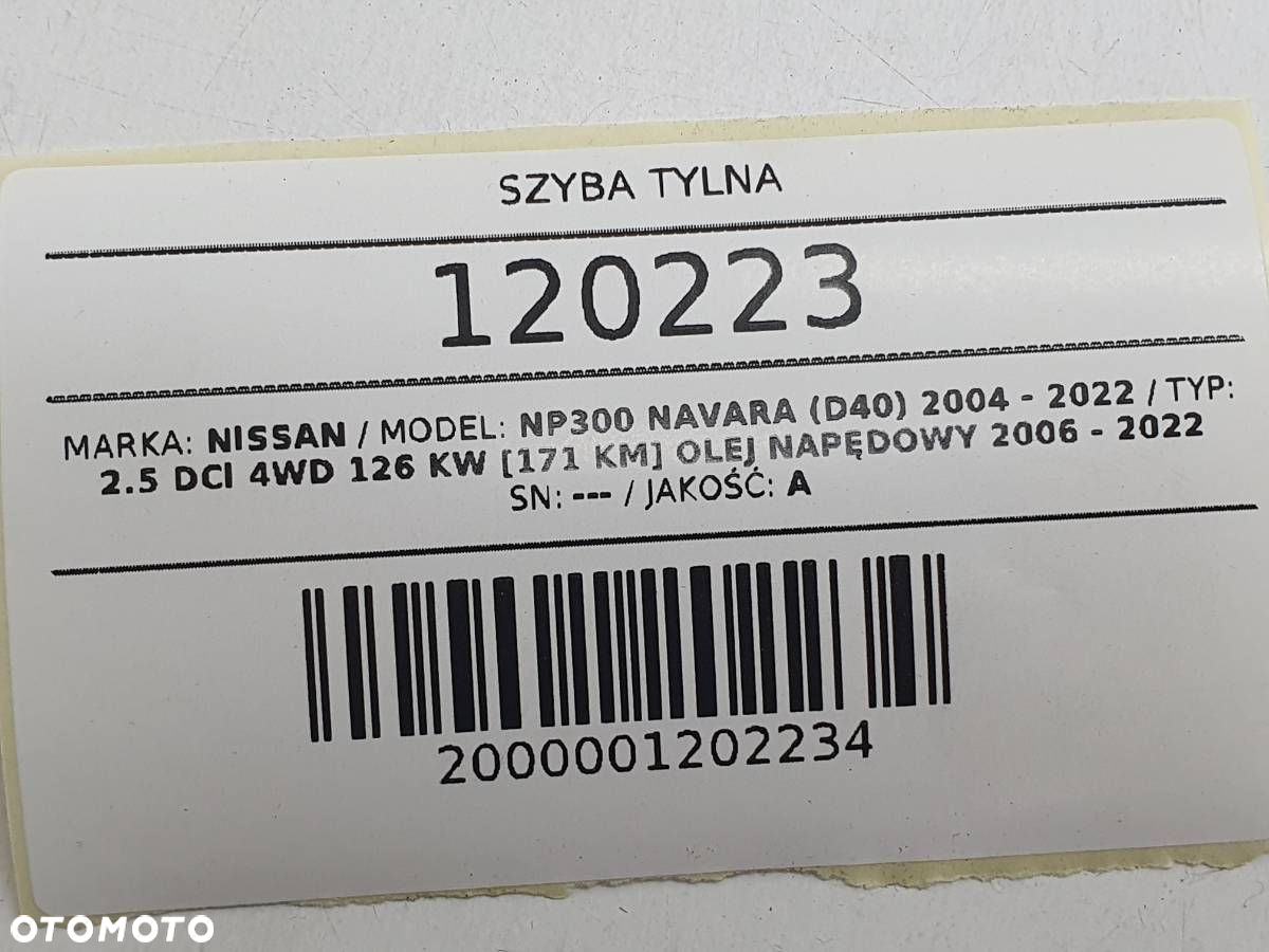 SZYBA TYŁ TYLNA KAROSERYJNA AS3 NISSAN NAVARA III D40 - 8